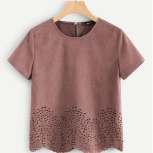Floral Laser Cut Velvet Blouse in Lavender